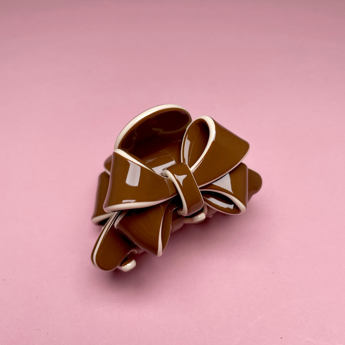 Small Bow Hairclip - Brown/White — billede 2 af 3