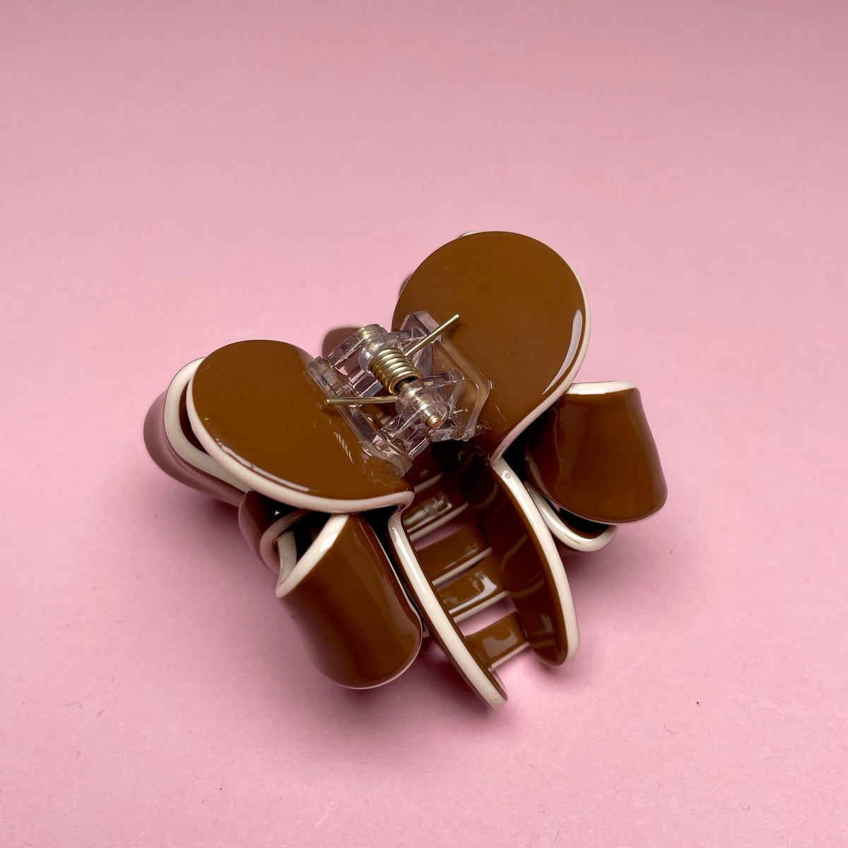Small Bow Hairclip - Brown/White — billede 3 af 3