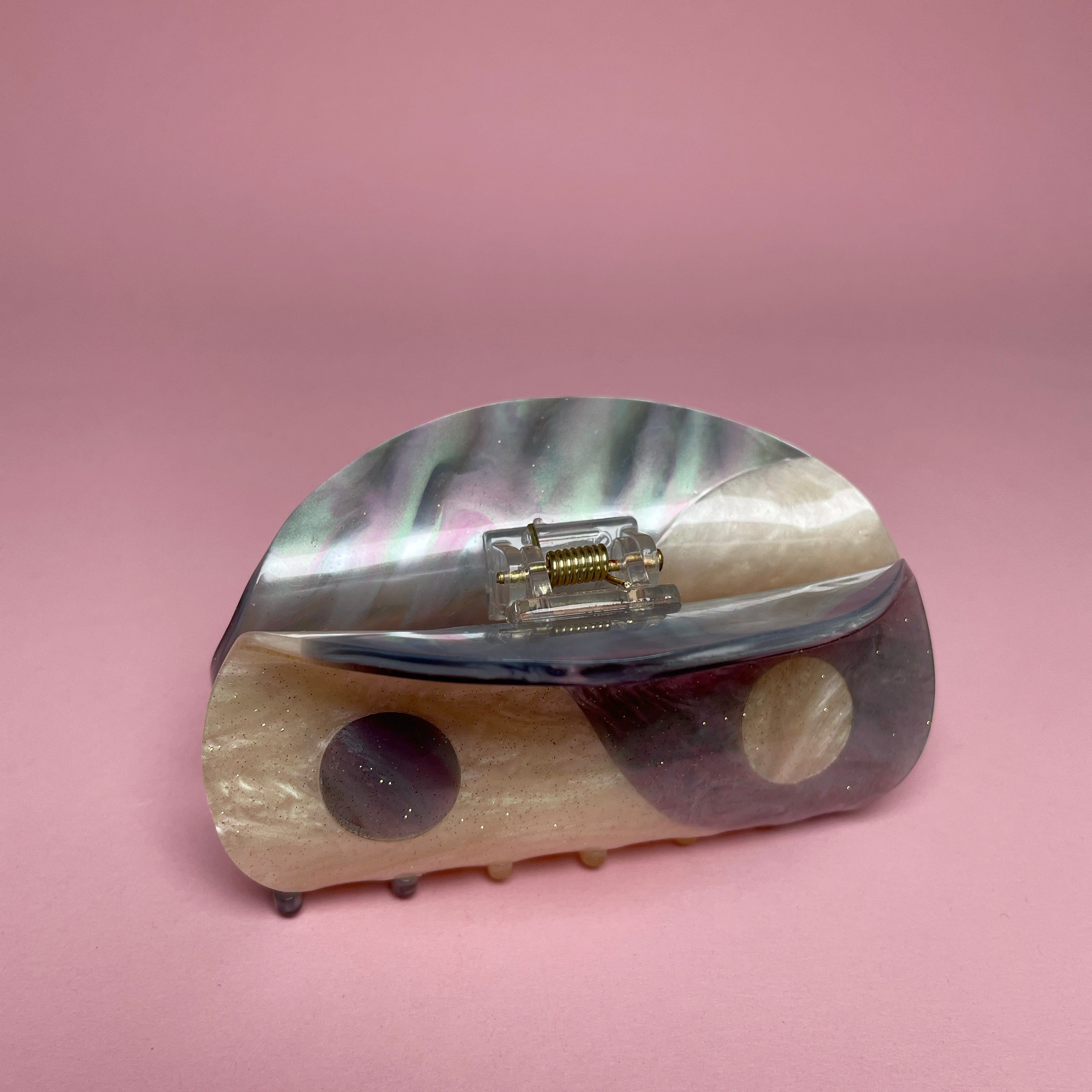 Yin Yang Hair Clip - Blue/White/Pink Shimmer