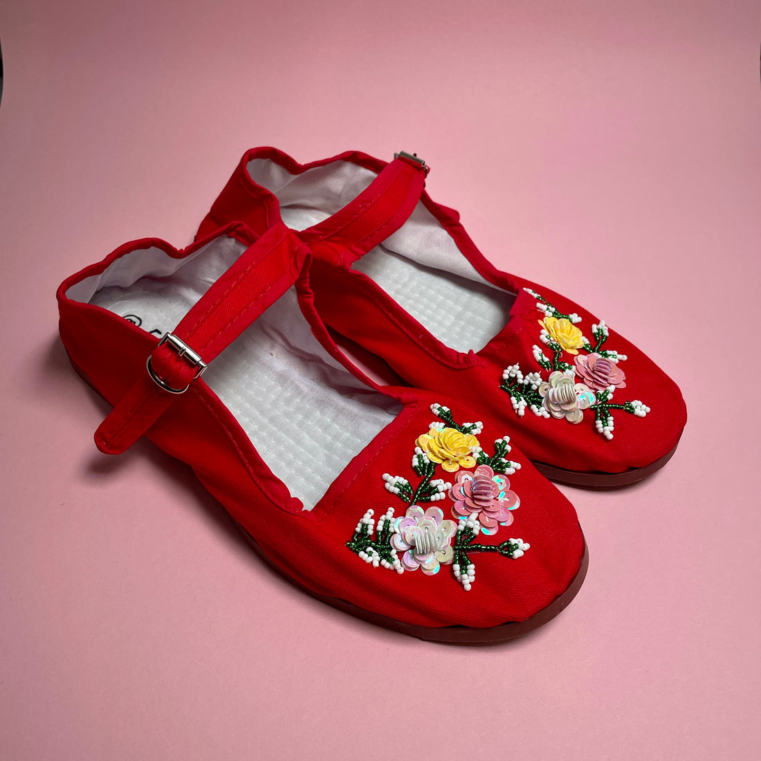 Cotton Sequin Mary Jane - Red