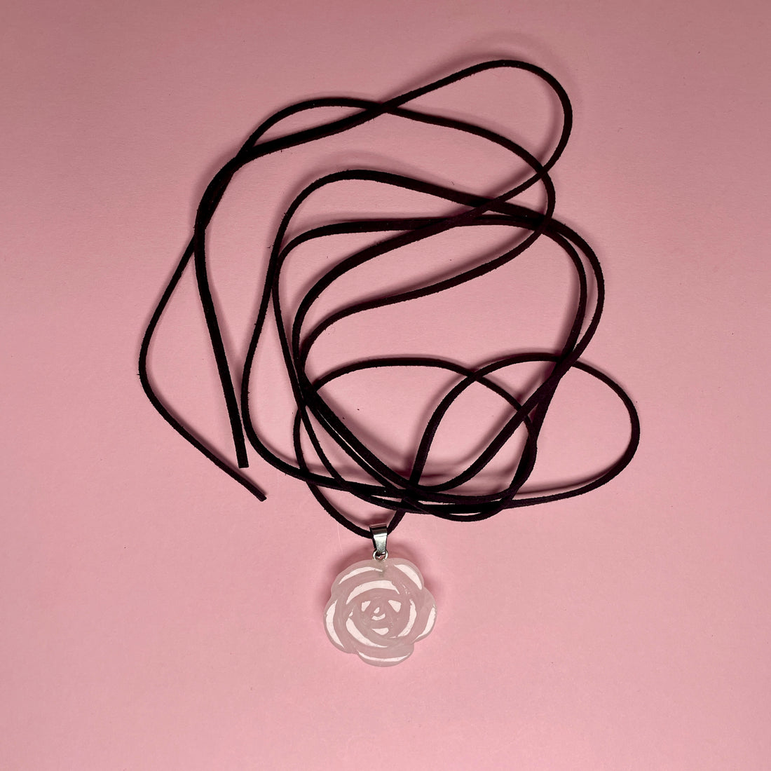 Boho Stone Rose Pendant - Light Pink