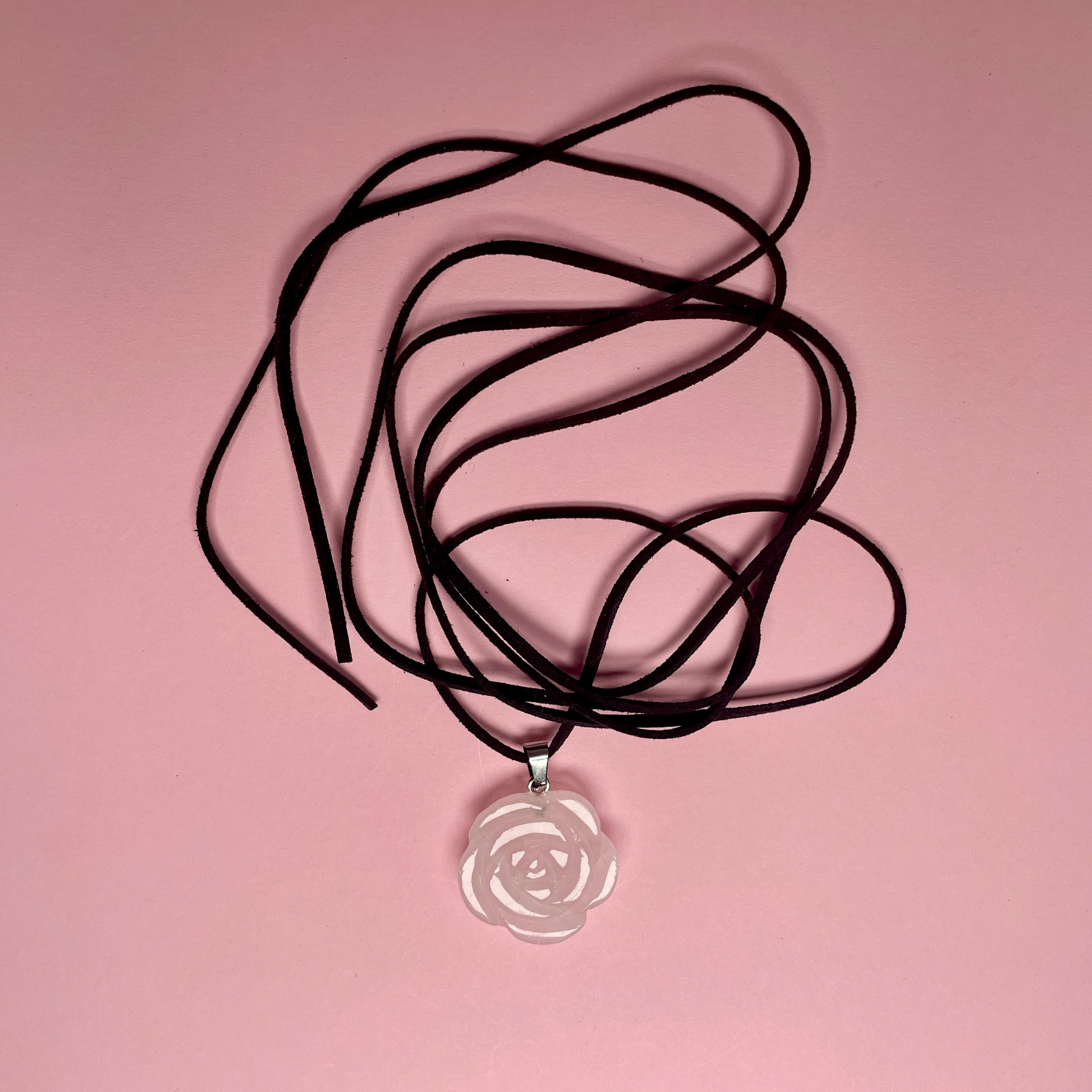 Boho Stone Rose Pendant - Light Pink