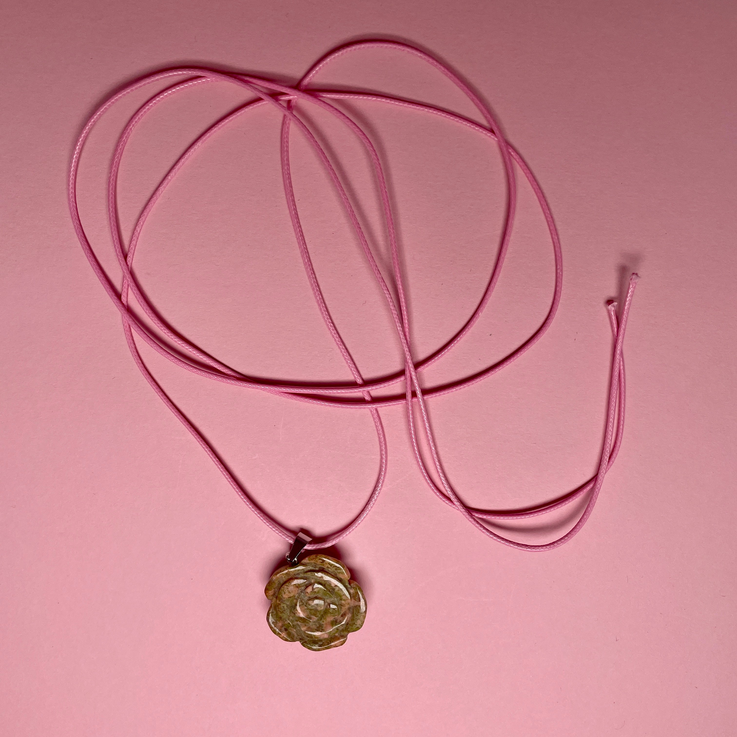 Boho Stone Rose Pendant - Green/Pink Marble