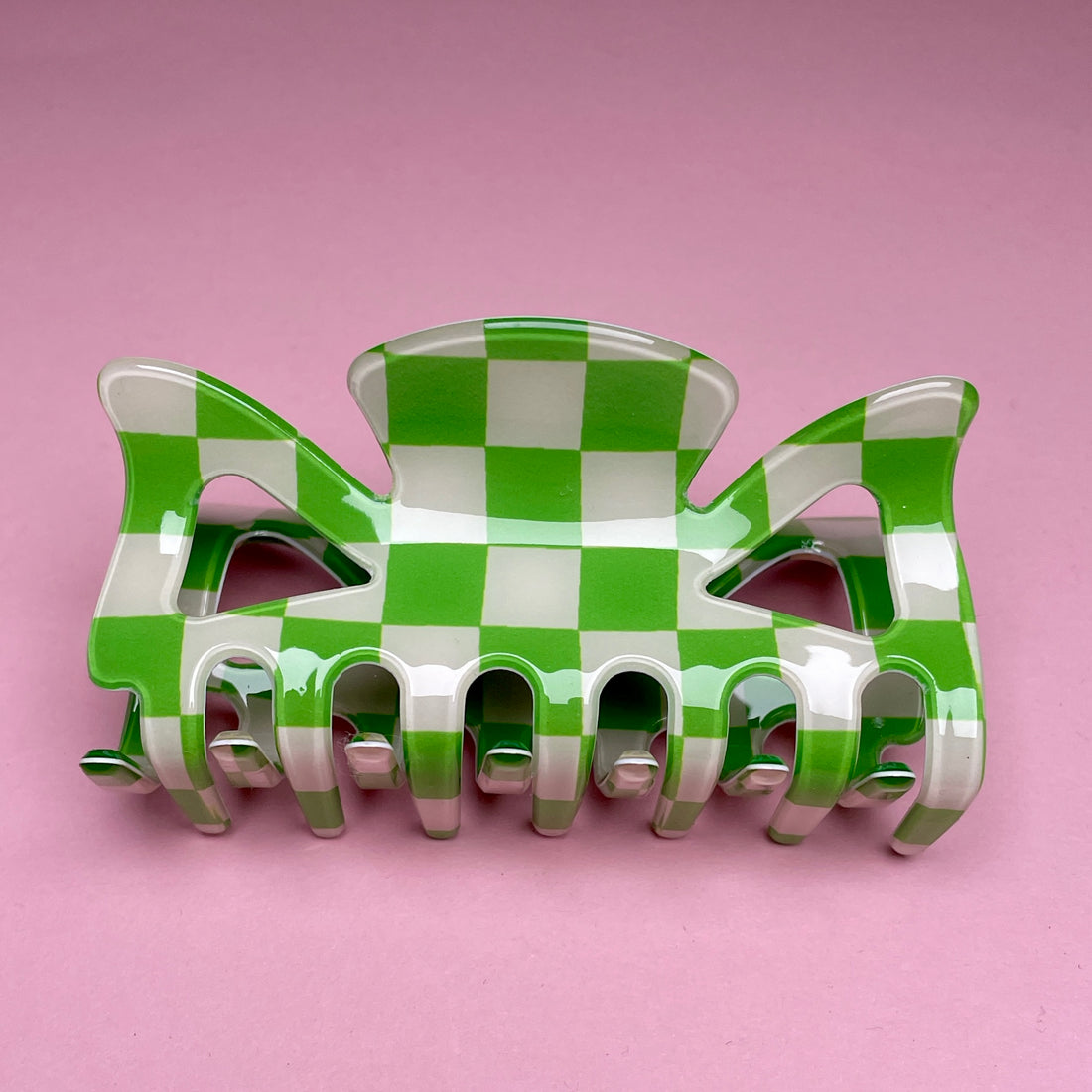 Checkerboard Hairclip - Green/White