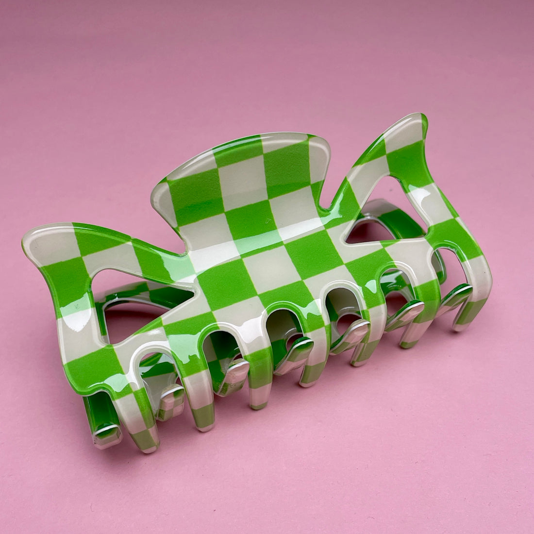 Checkerboard Hairclip - Green/White