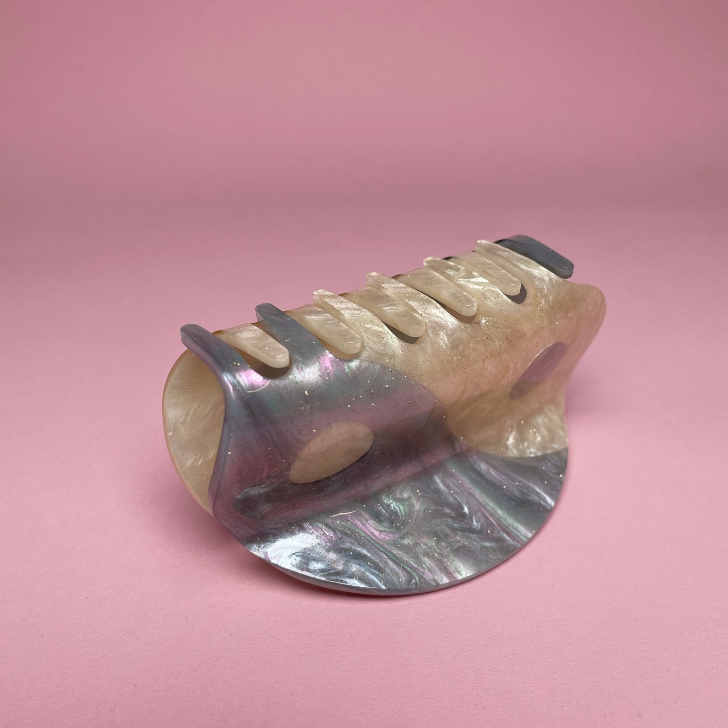 Yin Yang Hair Clip - Blue/White/Pink Shimmer