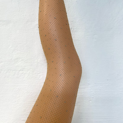 Fishnet Tights Rhinestone  - Nude