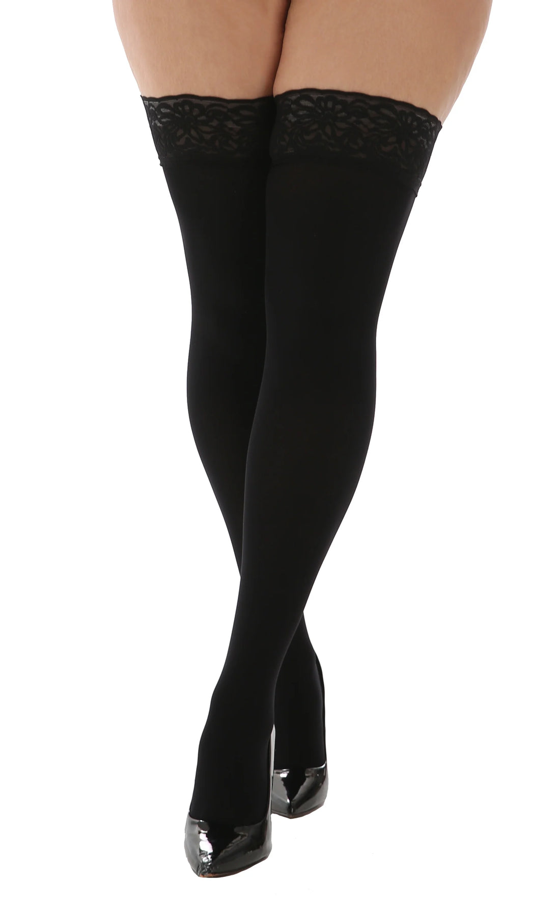 PM 120 Denier Lace Top Hold Ups - Black