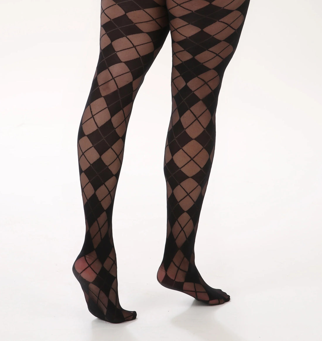 PM Argyle Sheer Pattern Tights - Black – billede 2