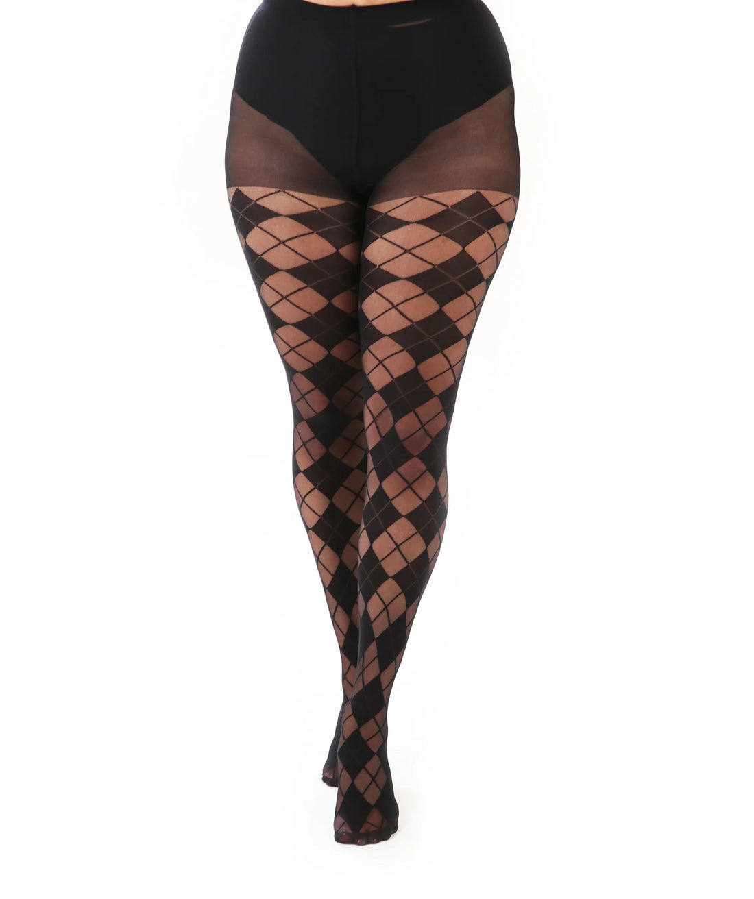 PM Argyle Sheer Pattern Tights - Black