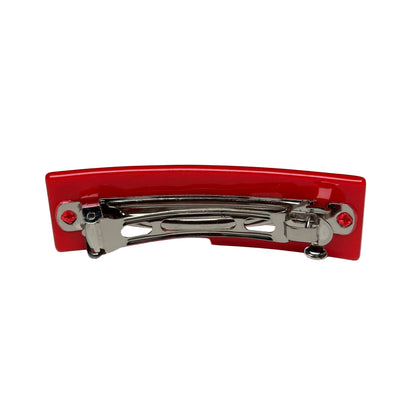 Barrette Hair Clip - Red With Rhinestone Bows