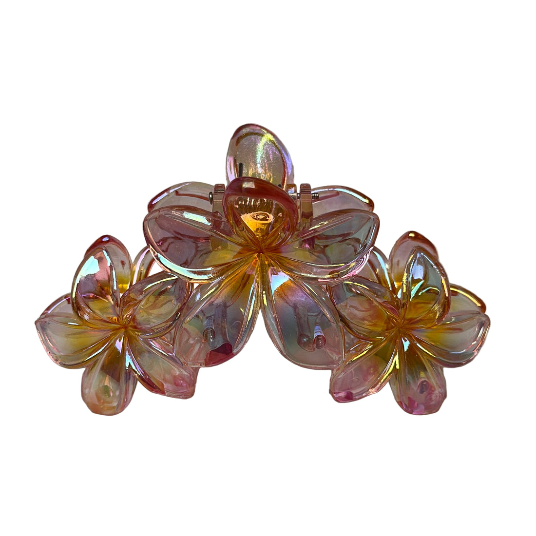 Triple Tropical Blossom Hair Clip - Iridescent Pink &amp; Yellow