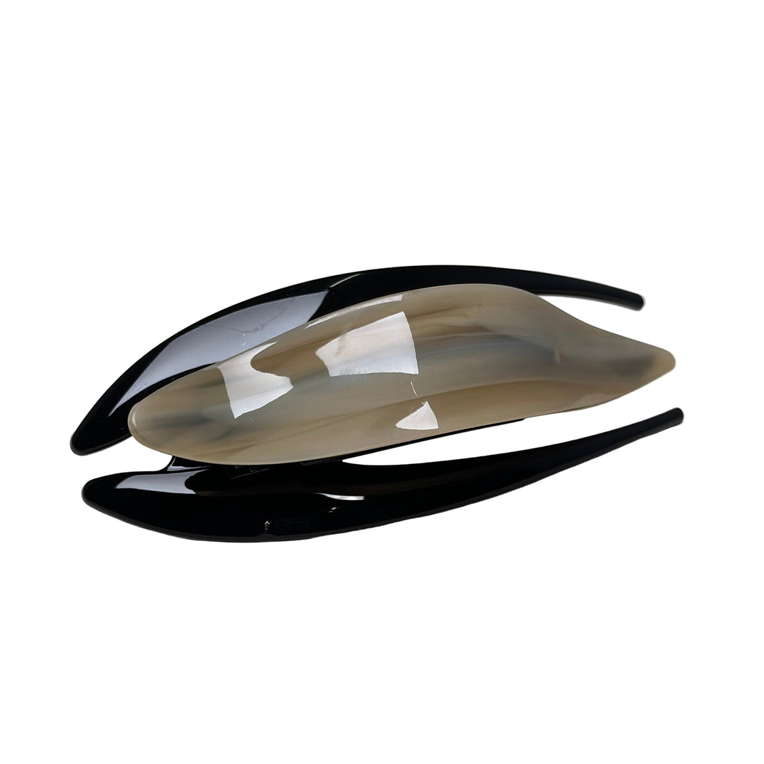 French Curved Hair Clip - Beige Marble