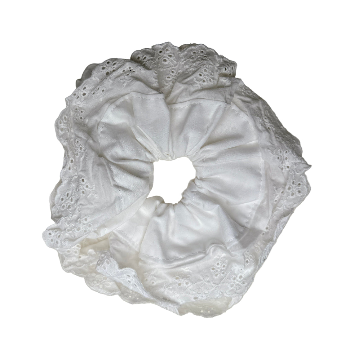 Broderie Anglaise Trim Scrunchie - White