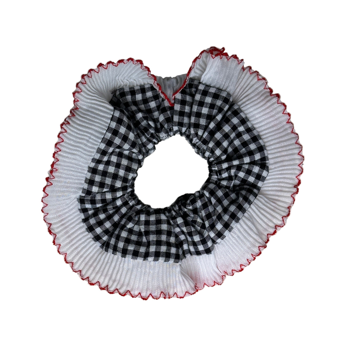 Ruffle Gingham Scrunchie - Black &amp; White