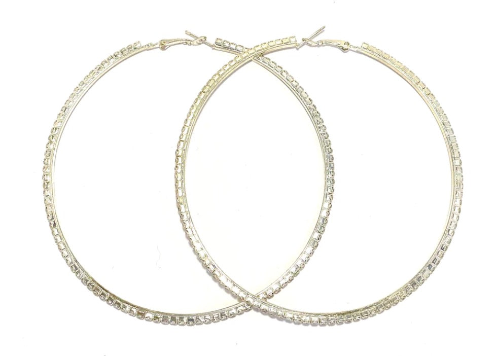 Rhinestone Hoops XL - 9 CM - Silver