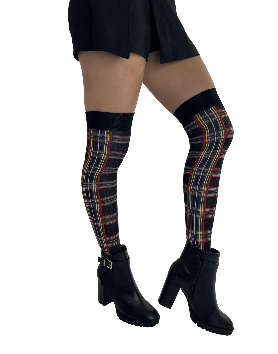 PM Over Knee Sock Tartan - Black