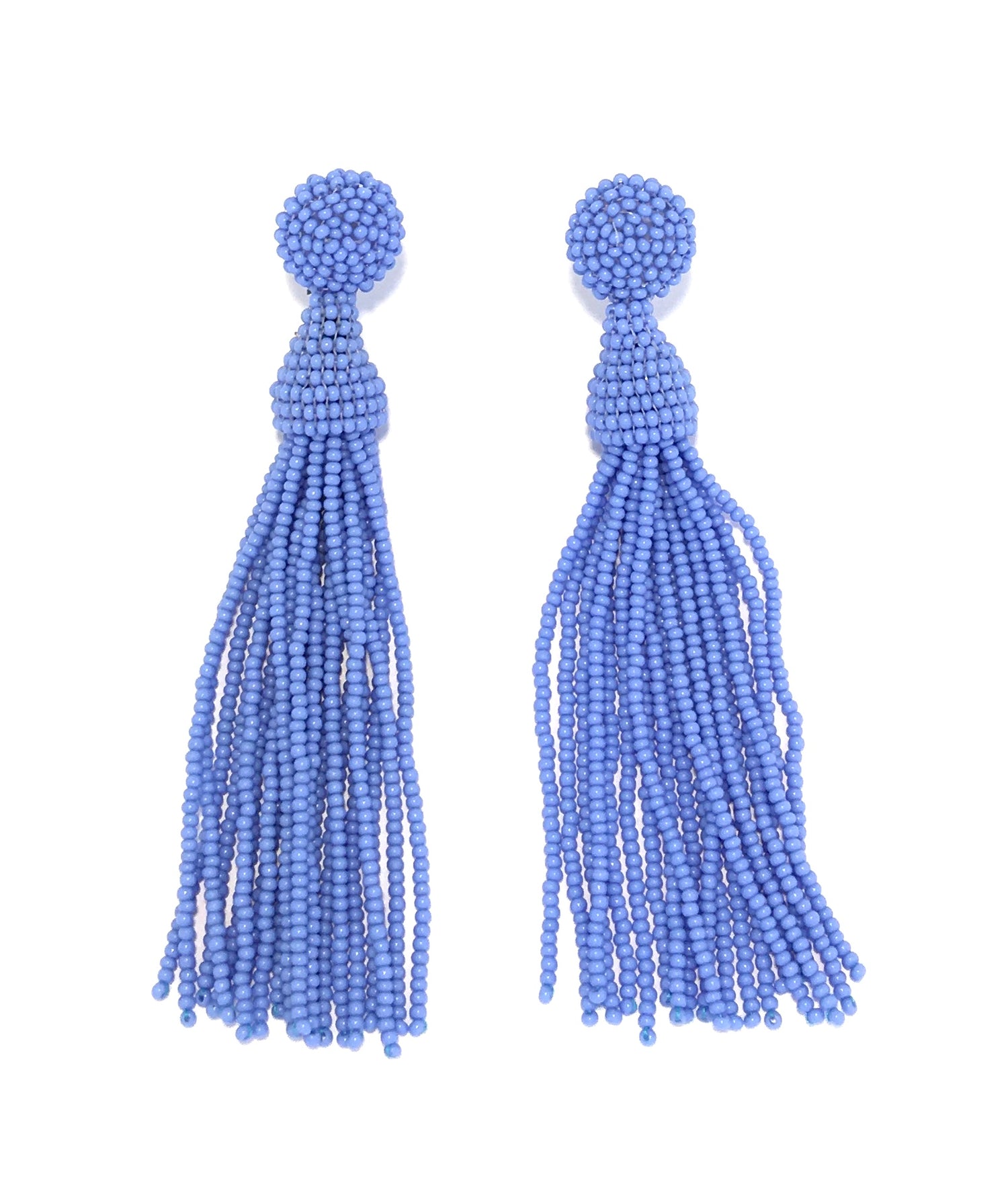 Beaded Tassel Earrings - Light Blue
