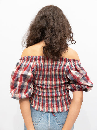 Puff Top - Red/Beige Check