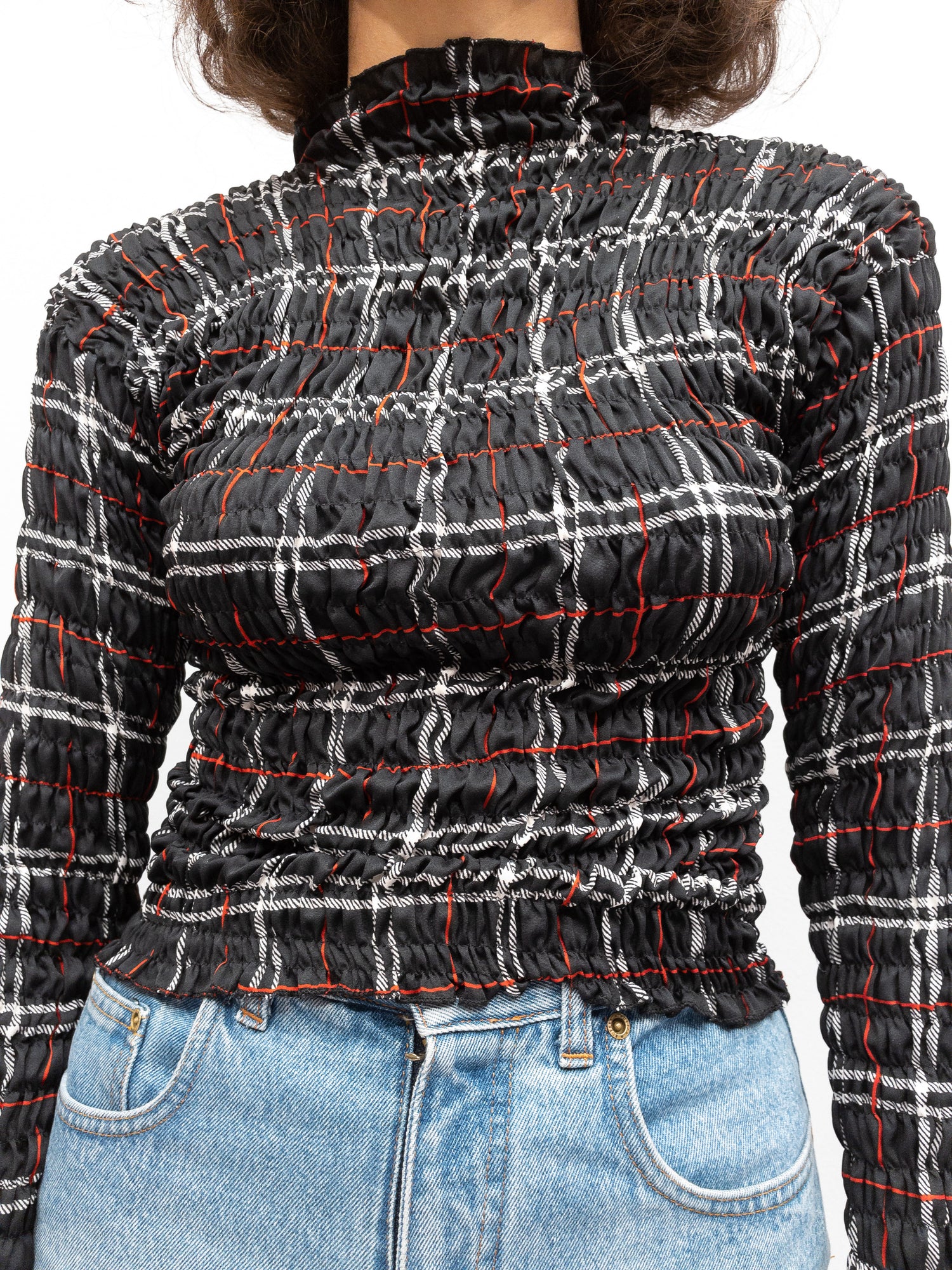 Smock Top Black Check - Long Sleeve