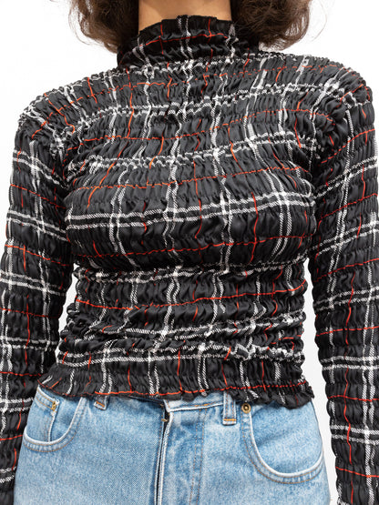 Smock Top Black Check - Long Sleeve