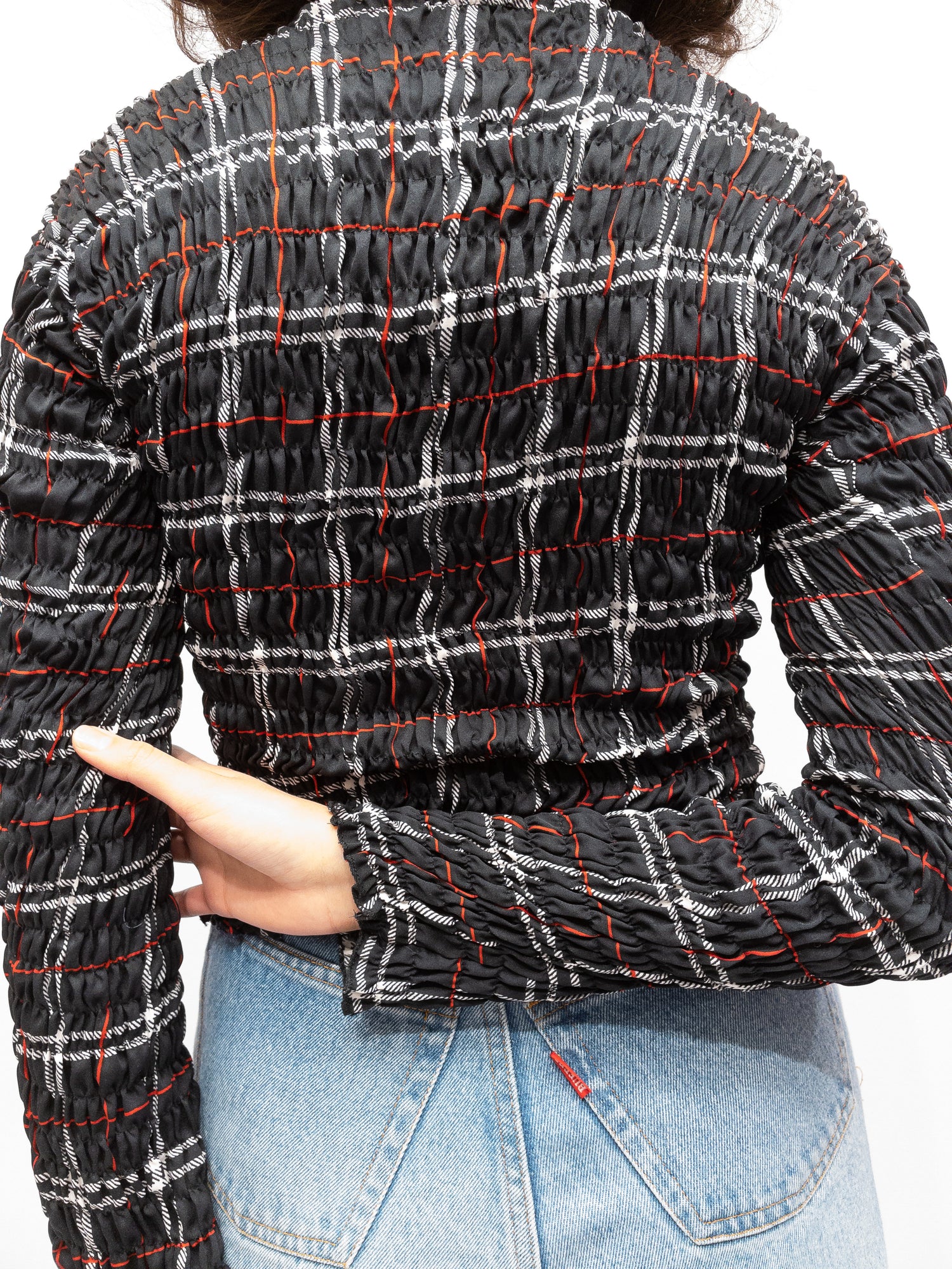 Smock Top Black Check - Long Sleeve