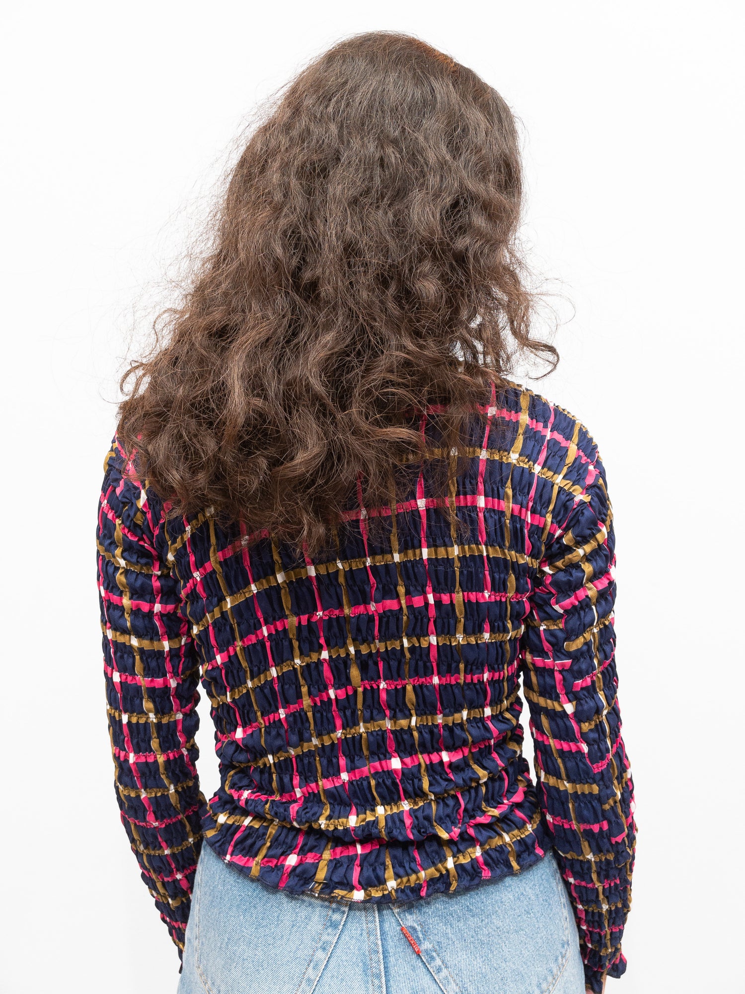 Smock Top Pink/Dark Blue - Long Sleeve