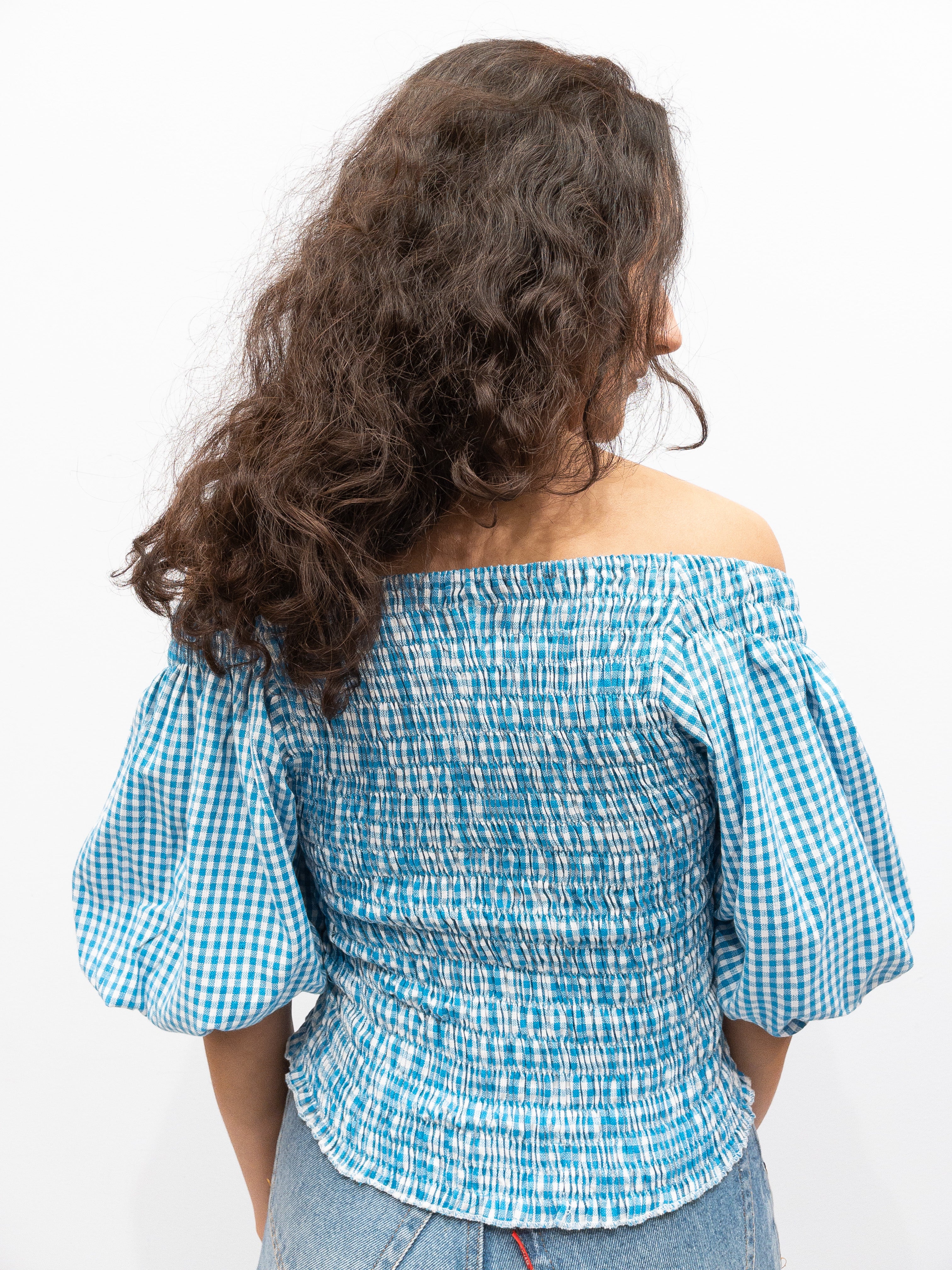 Puff Top - Light Blue Check