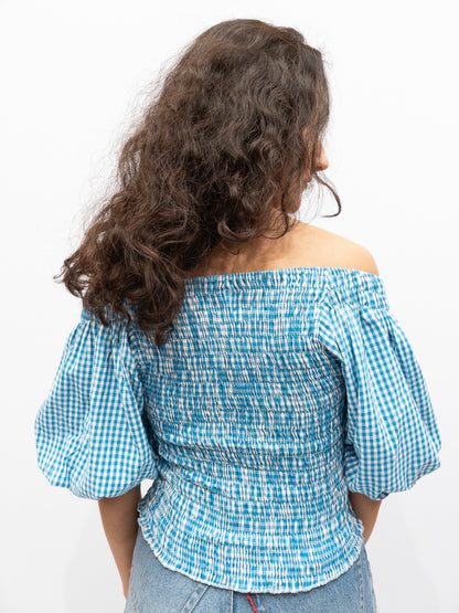 Puff Top - Light Blue Check