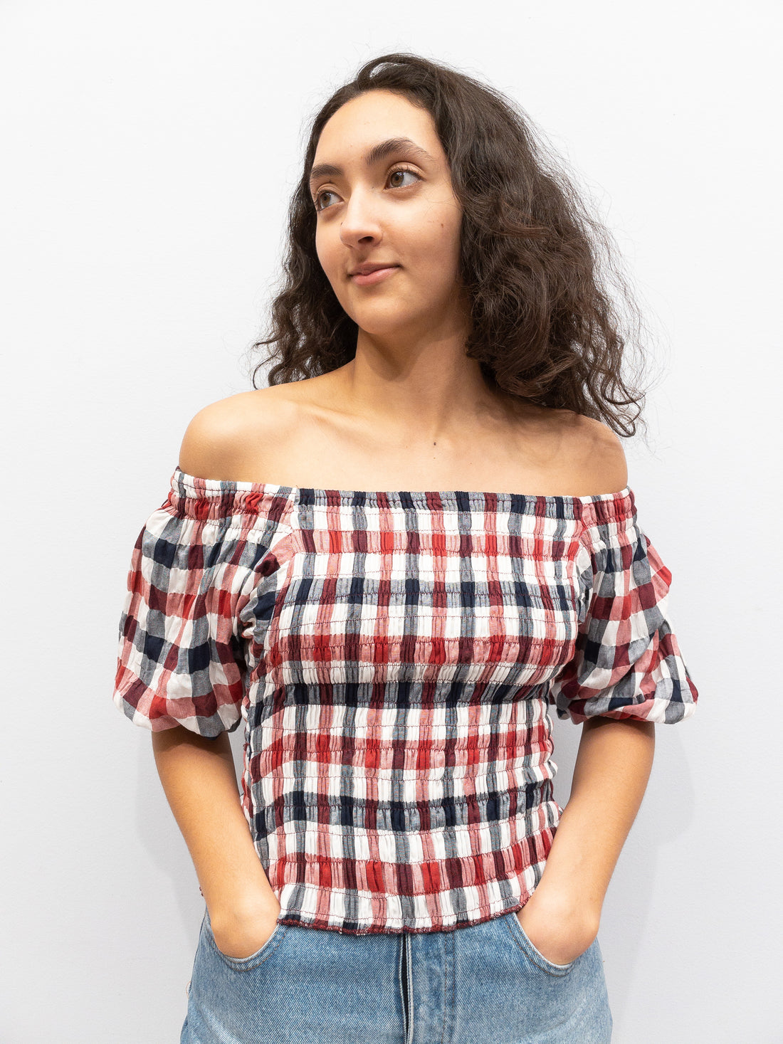 Puff Top - Røde/Hvide Tern