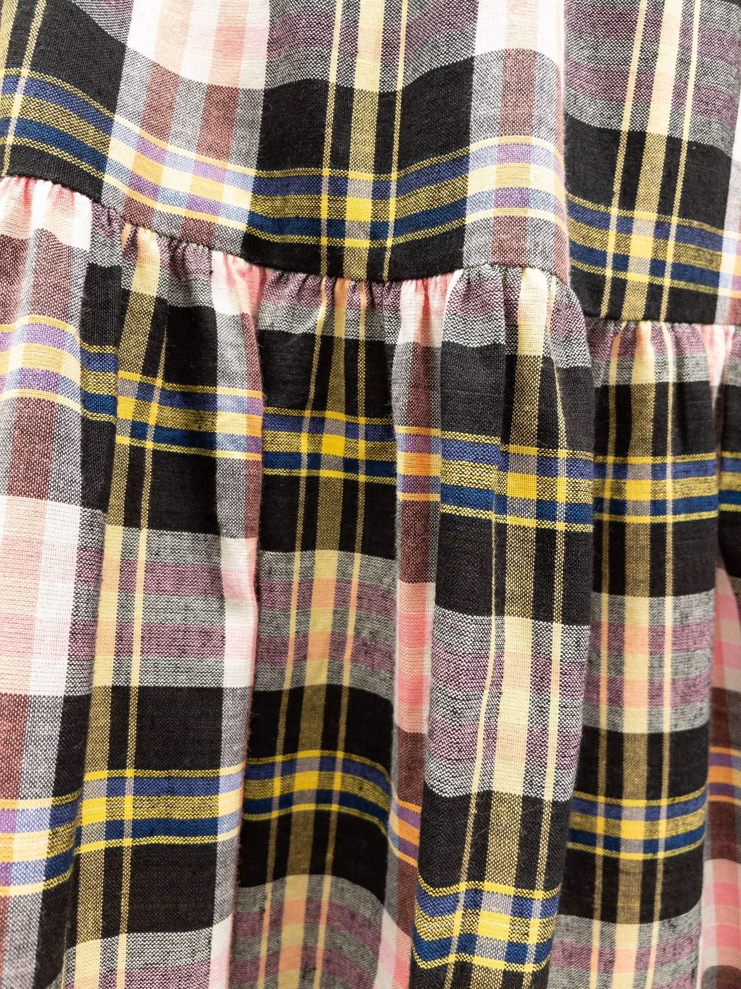 Off-Shoulder Smocked Dress Short - Pink/Yellow Check