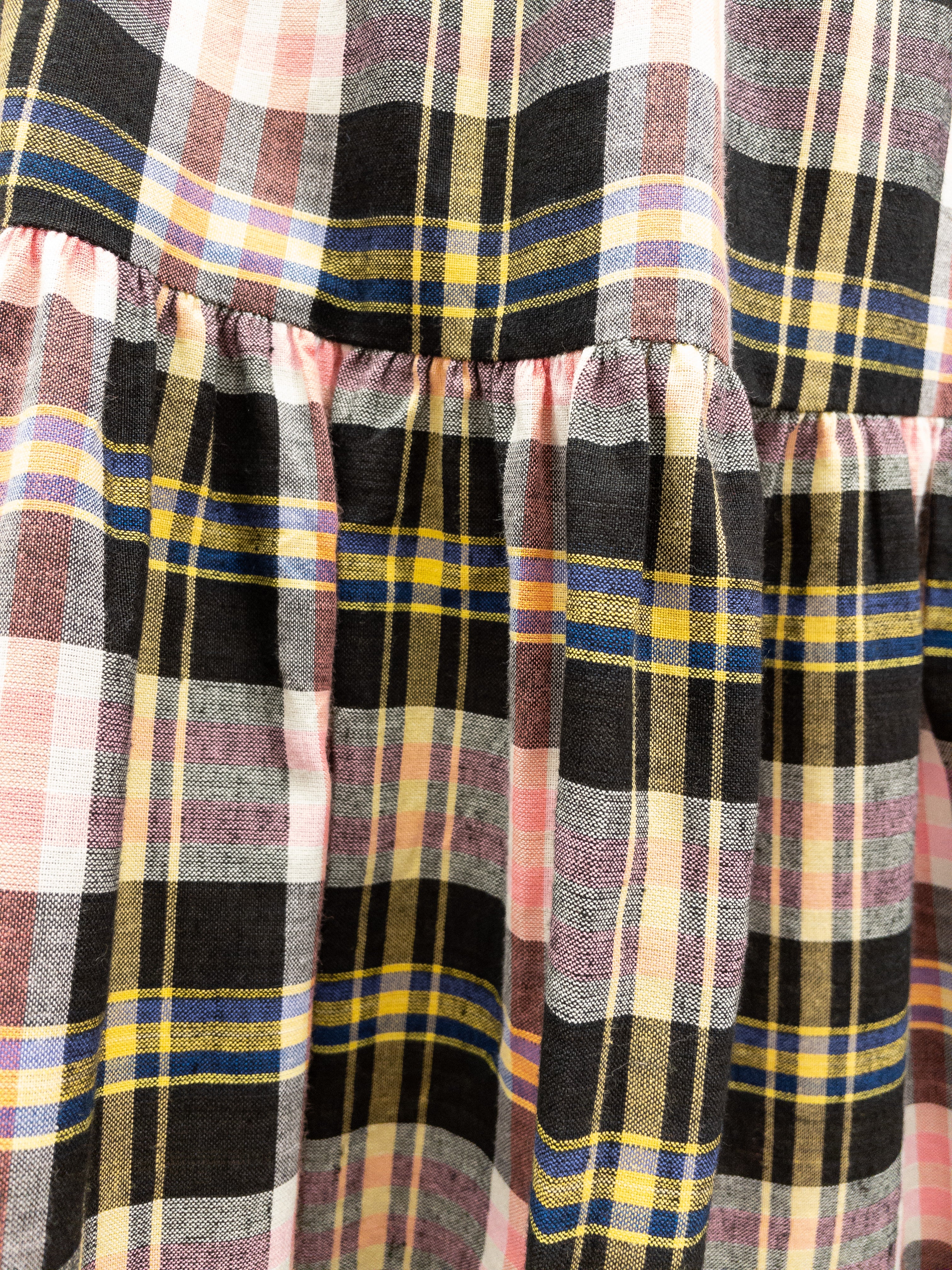 Off-Shoulder Smocked Dress Short - Pink/Yellow Check