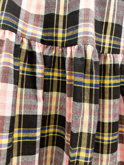 Off-Shoulder Smocked Dress Short - Pink/Yellow Check