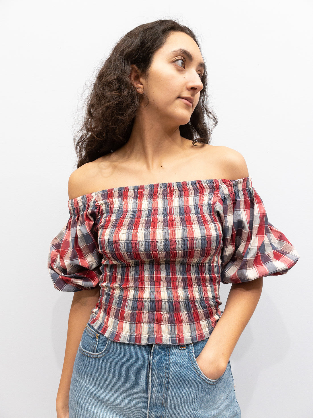 Puff Top - Røde/Beige Tern