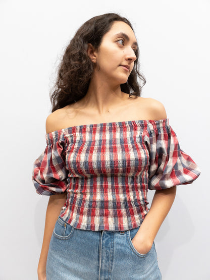Puff Top - Red/Beige Check