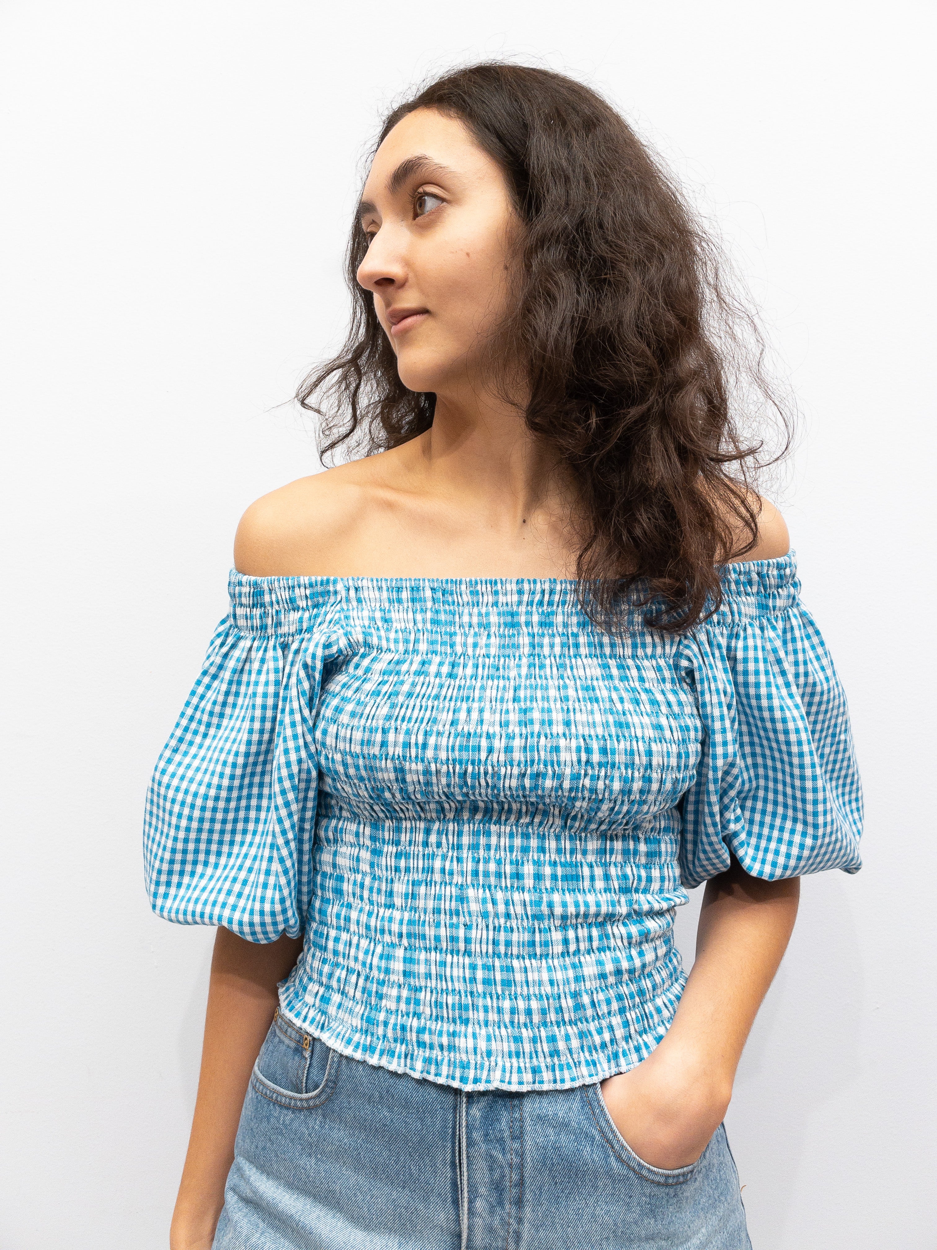 Puff Top - Light Blue Check
