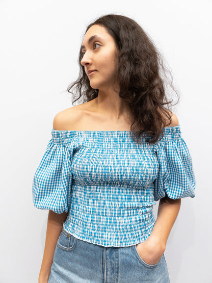 Puff Top - Light Blue Check