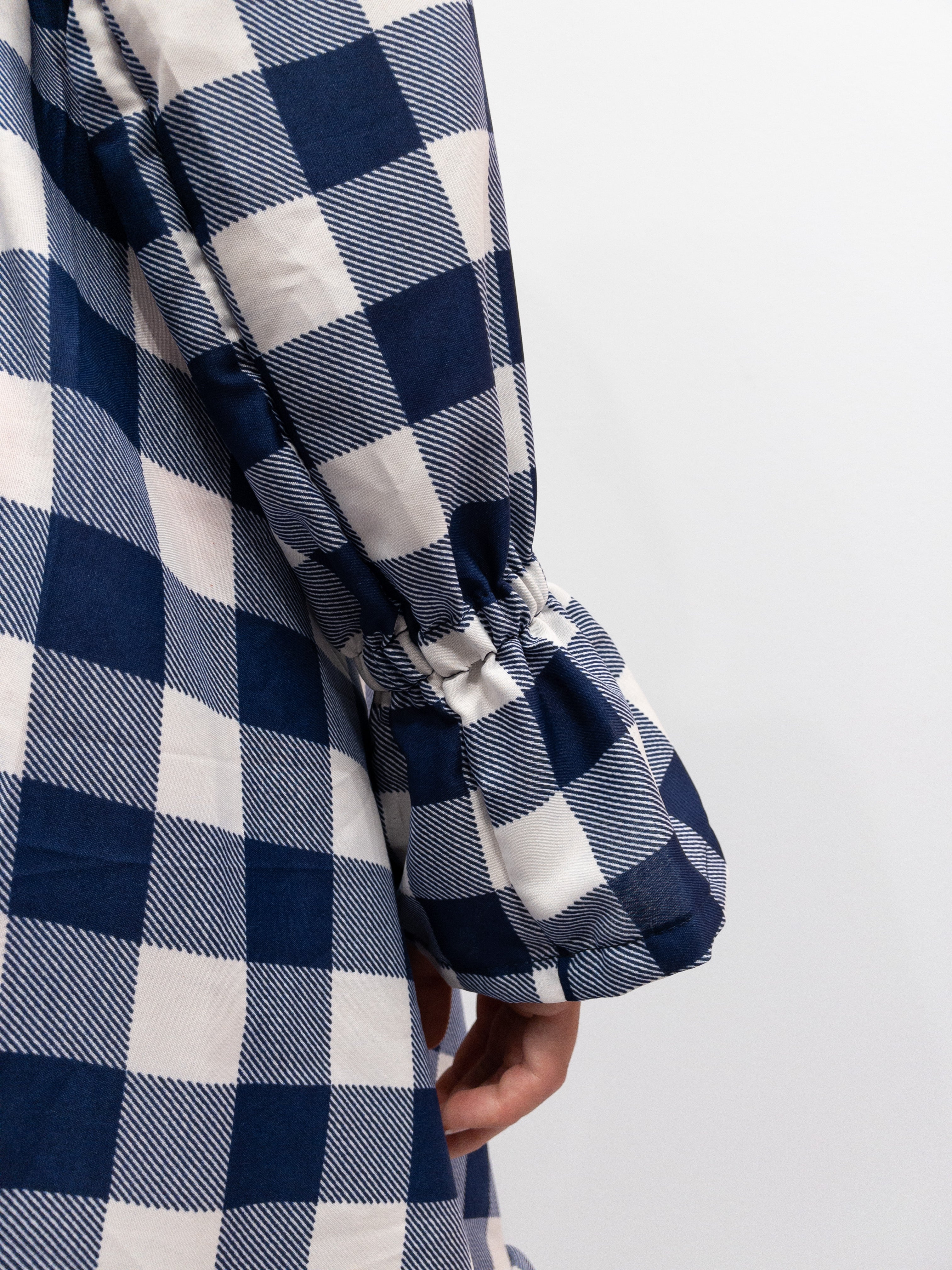Ruffle Wrap Dress Short - Blue/White Check