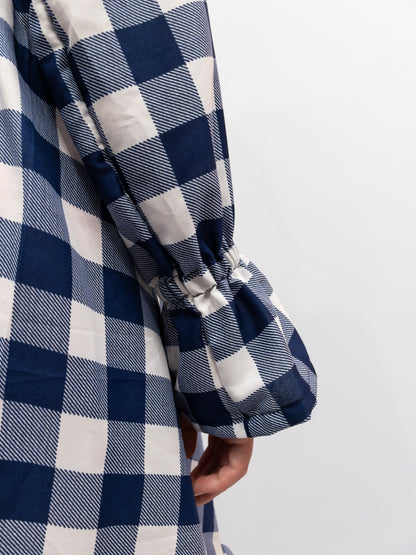 Ruffle Wrap Dress Short - Blue/White Check