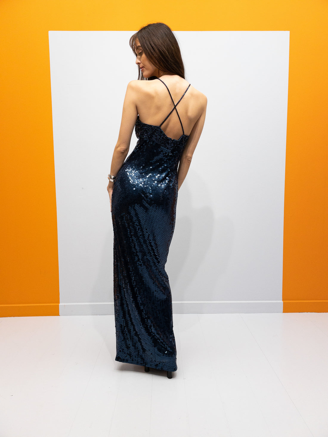 Mørkeblå Pailletkjole