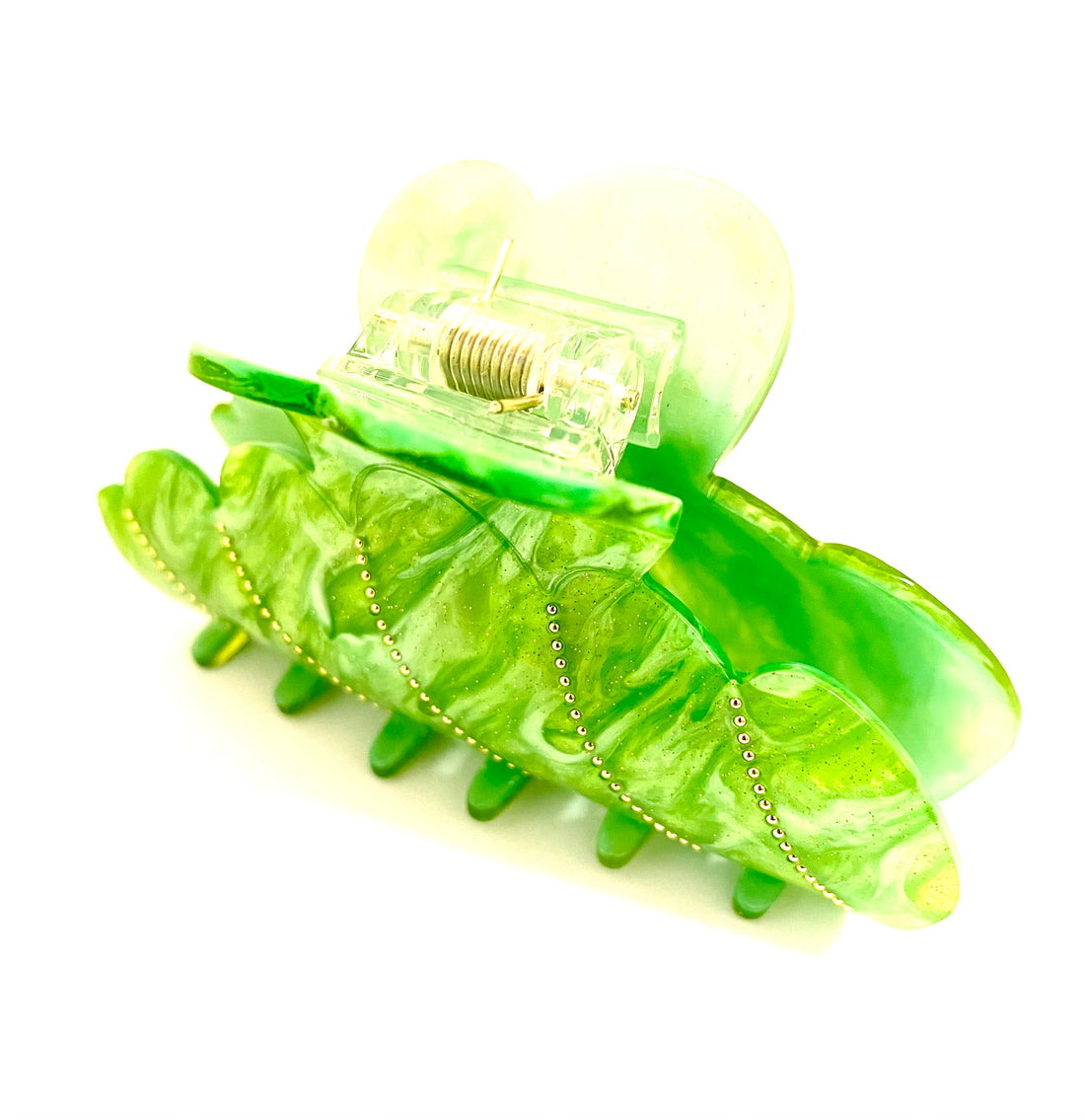 Gold Dot Hairclip - Green Glitter
