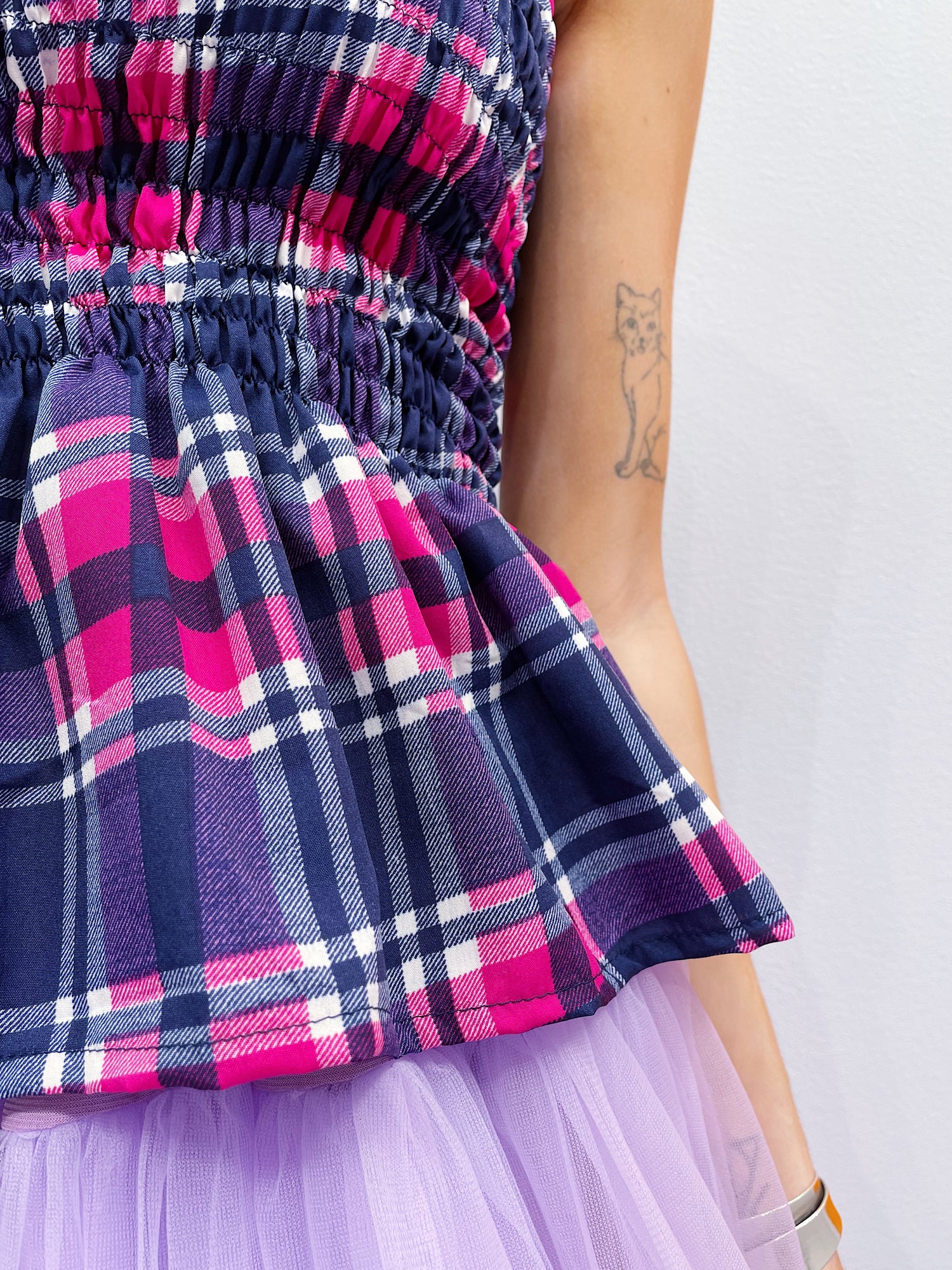 Strap Smock Peplum Top - Pink/Purple