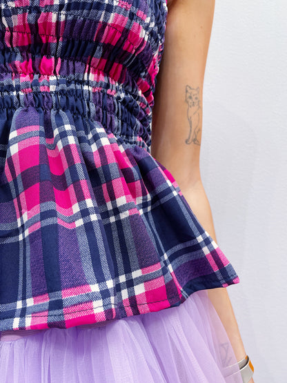 Strap Smock Peplum Top - Pink/Purple