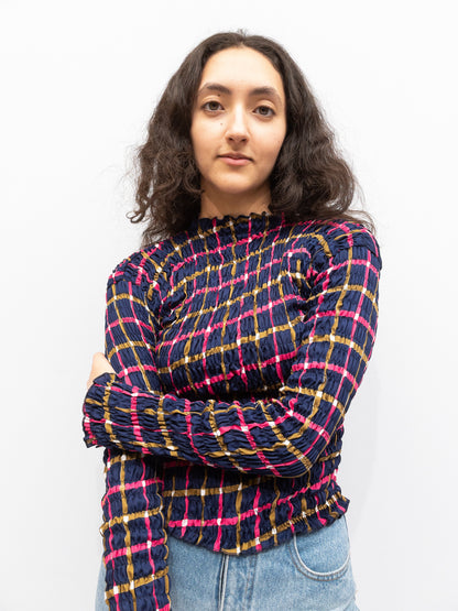 Smock Top Pink/Dark Blue - Long Sleeve