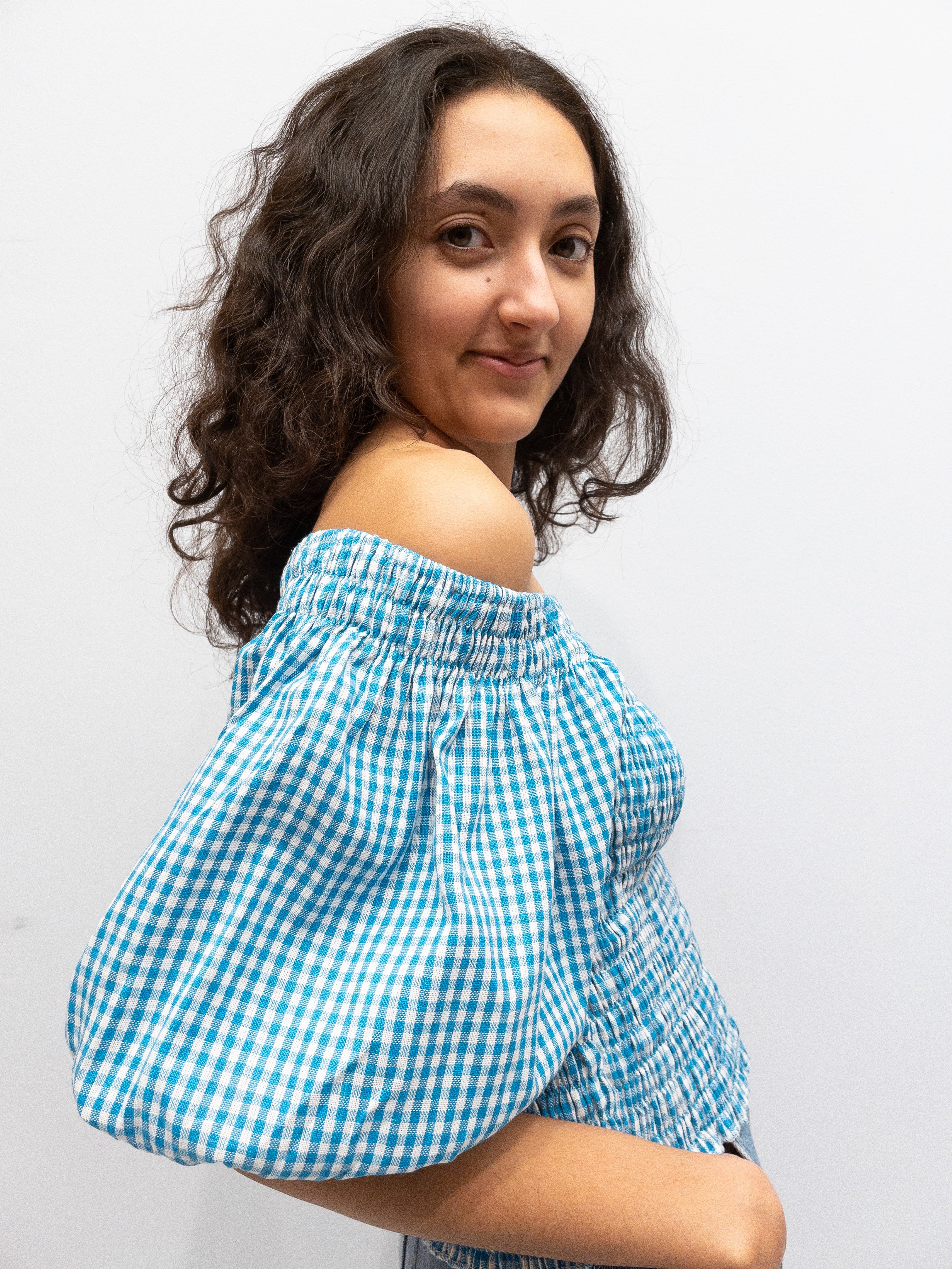 Puff Top - Light Blue Check