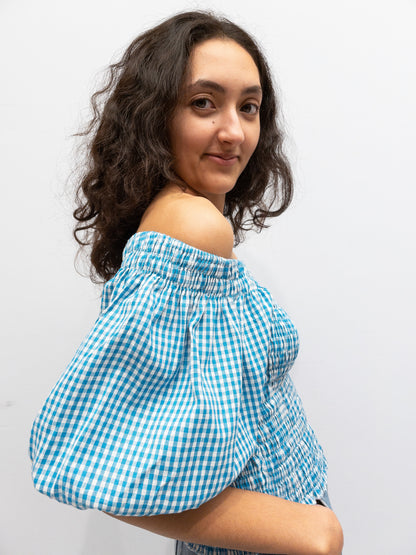 Puff Top - Light Blue Check