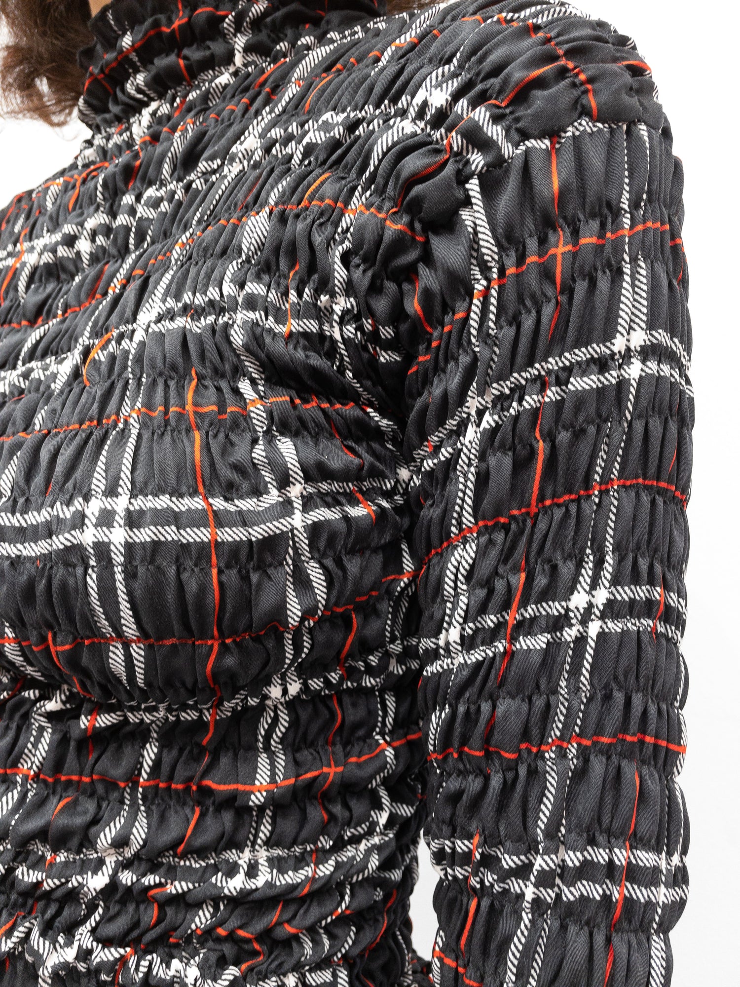 Smock Top Black Check - Long Sleeve