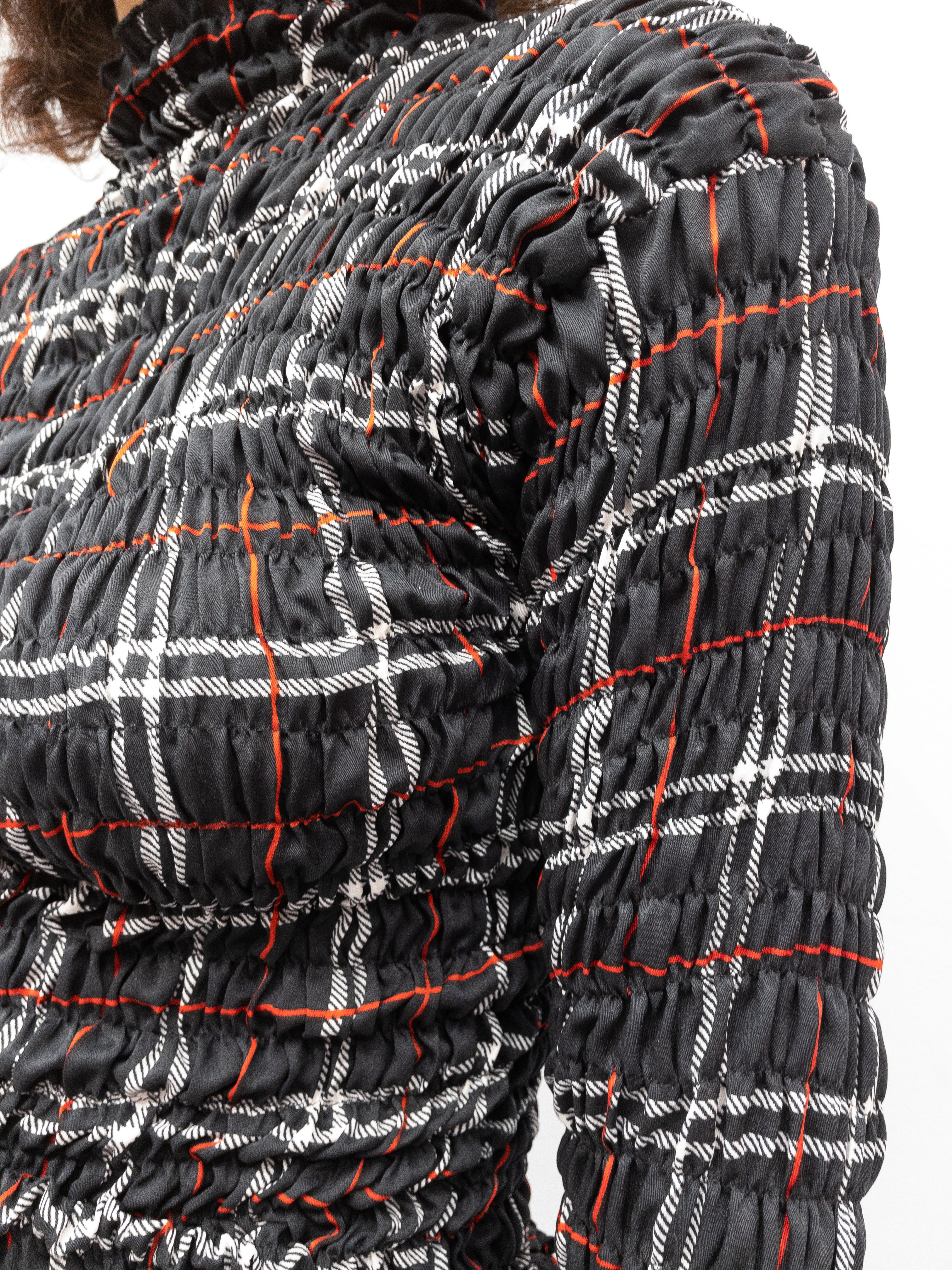 Smock Top Black Check - Long Sleeve