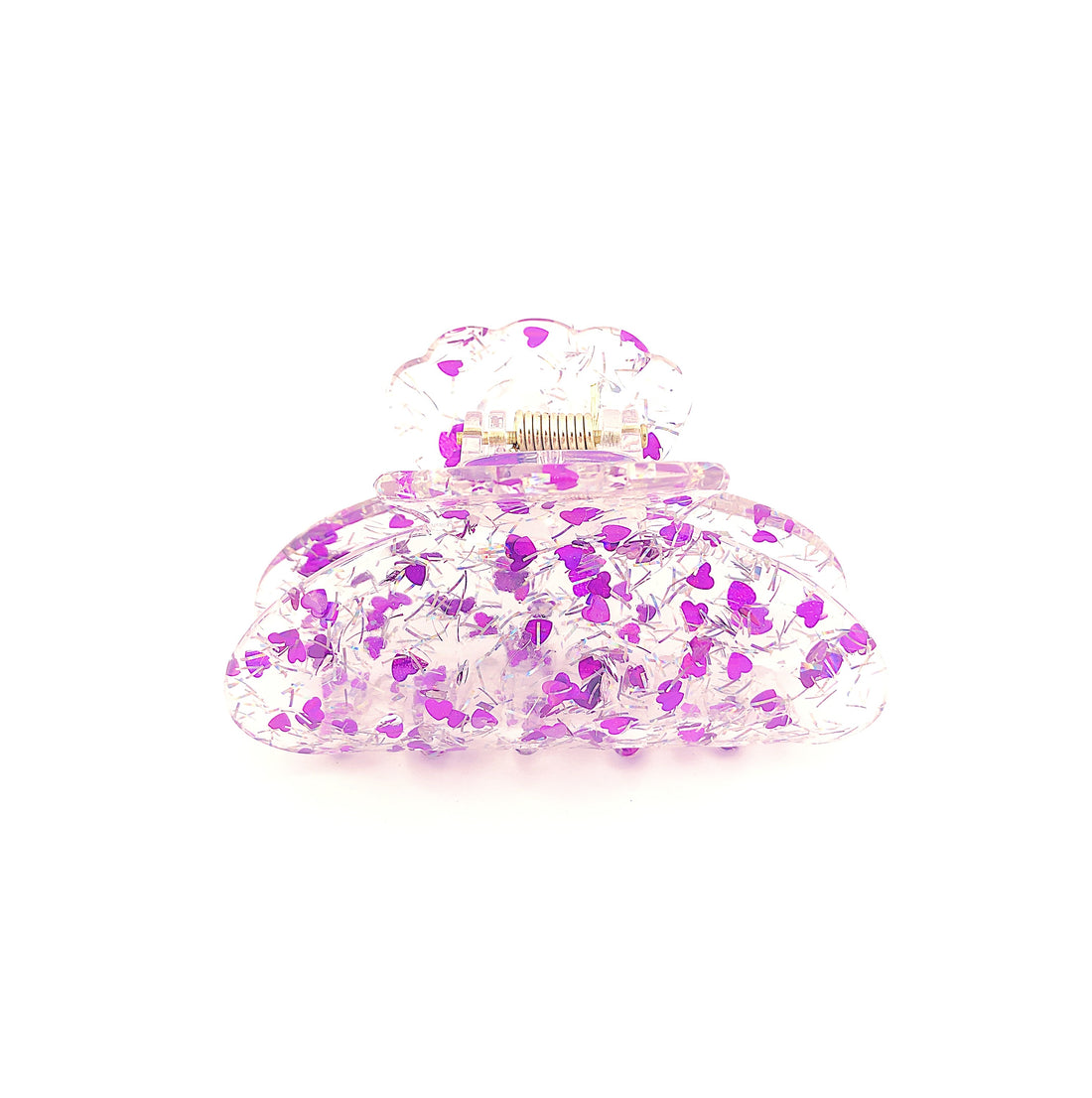 Clear Confetti Claw - Purple Hearts