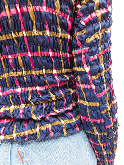 Smock Top Pink/Dark Blue - Long Sleeve